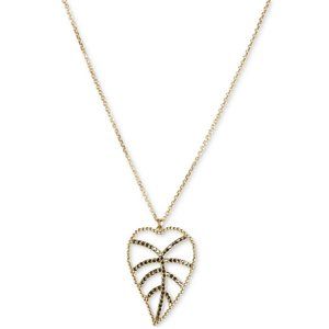 Lucky Brand Gold-Tone Delicate Pavé Open Leaf Long Pendant Necklace 32"